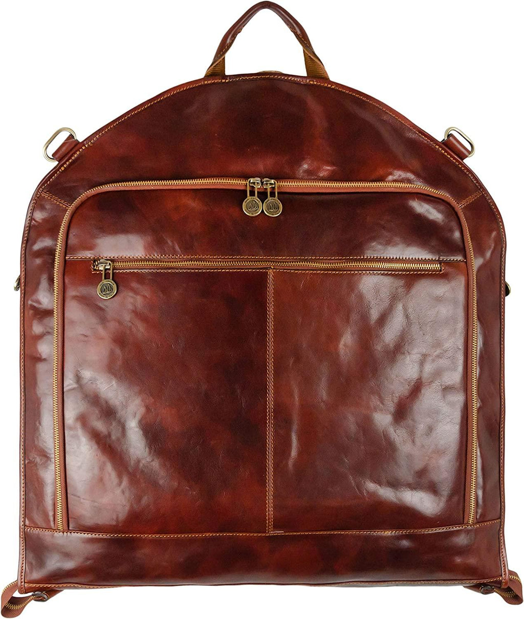 Leather Garment Bag Suit Duffel Slim Carry-on Suitcase Dress Protection Bag Brown – Time Resistance