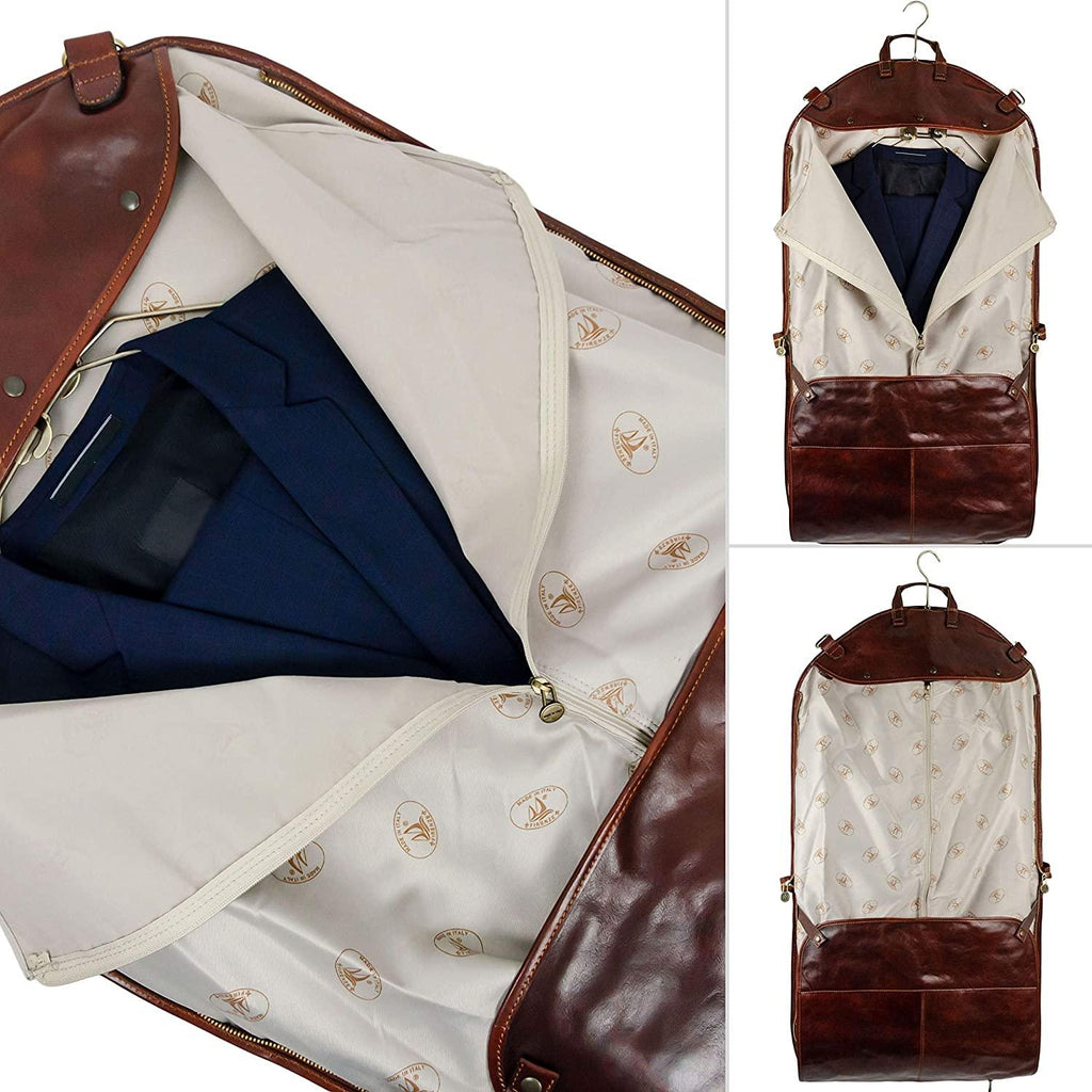 Leather Garment Bag Suit Duffel Slim Carry-on Suitcase Dress Protection Bag Brown – Time Resistance