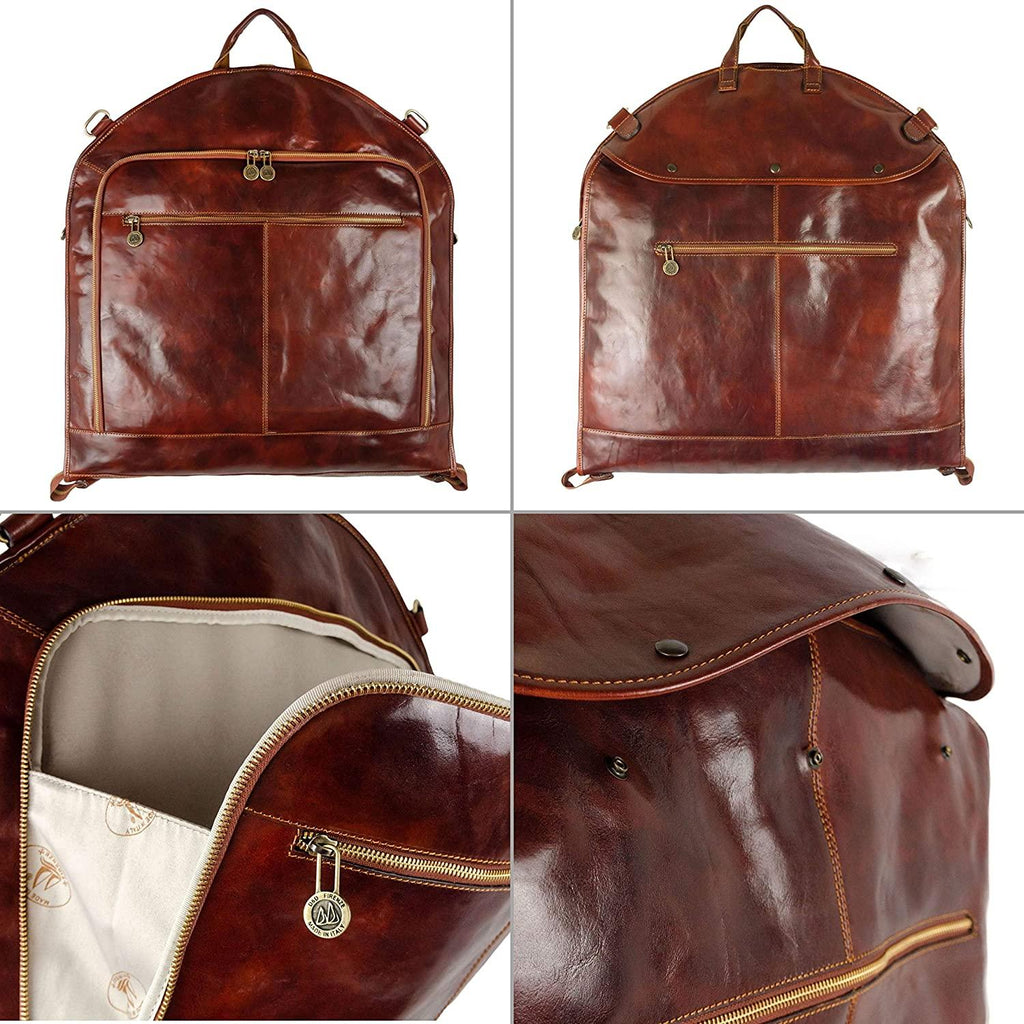 Leather Garment Bag Suit Duffel Slim Carry-on Suitcase Dress Protection Bag Brown – Time Resistance