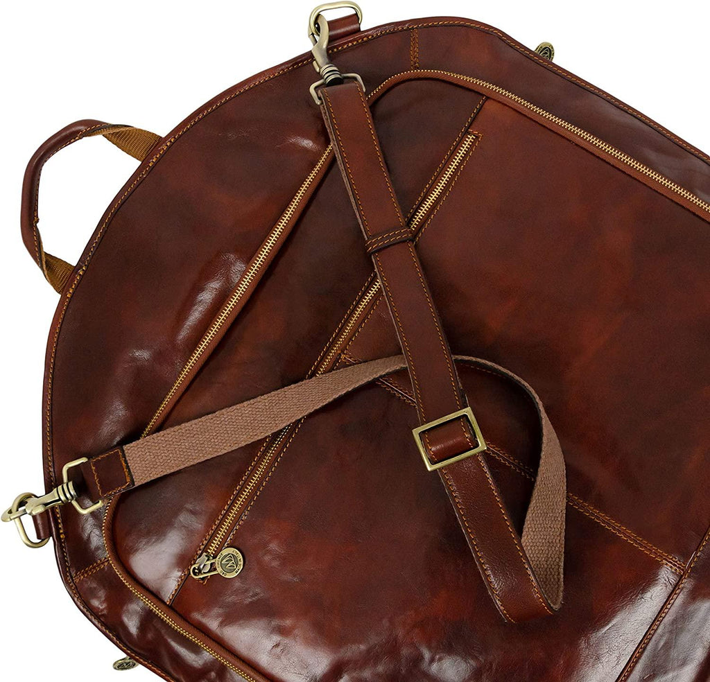 Leather Garment Bag Suit Duffel Slim Carry-on Suitcase Dress Protection Bag Brown – Time Resistance