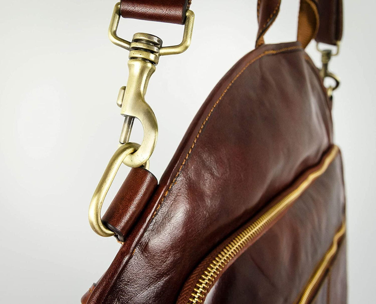 Leather Garment Bag Suit Duffel Slim Carry-on Suitcase Dress Protection Bag Brown – Time Resistance