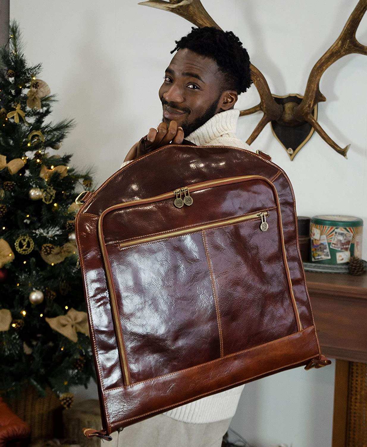 Leather Garment Bag Suit Duffel Slim Carry-on Suitcase Dress Protection Bag Brown – Time Resistance