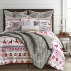 levtex home silent night full/queen quilt set, red/grey/white, cotton christmas holiday