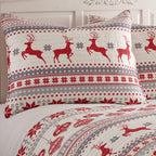 levtex home silent night full/queen quilt set, red/grey/white, cotton christmas holiday