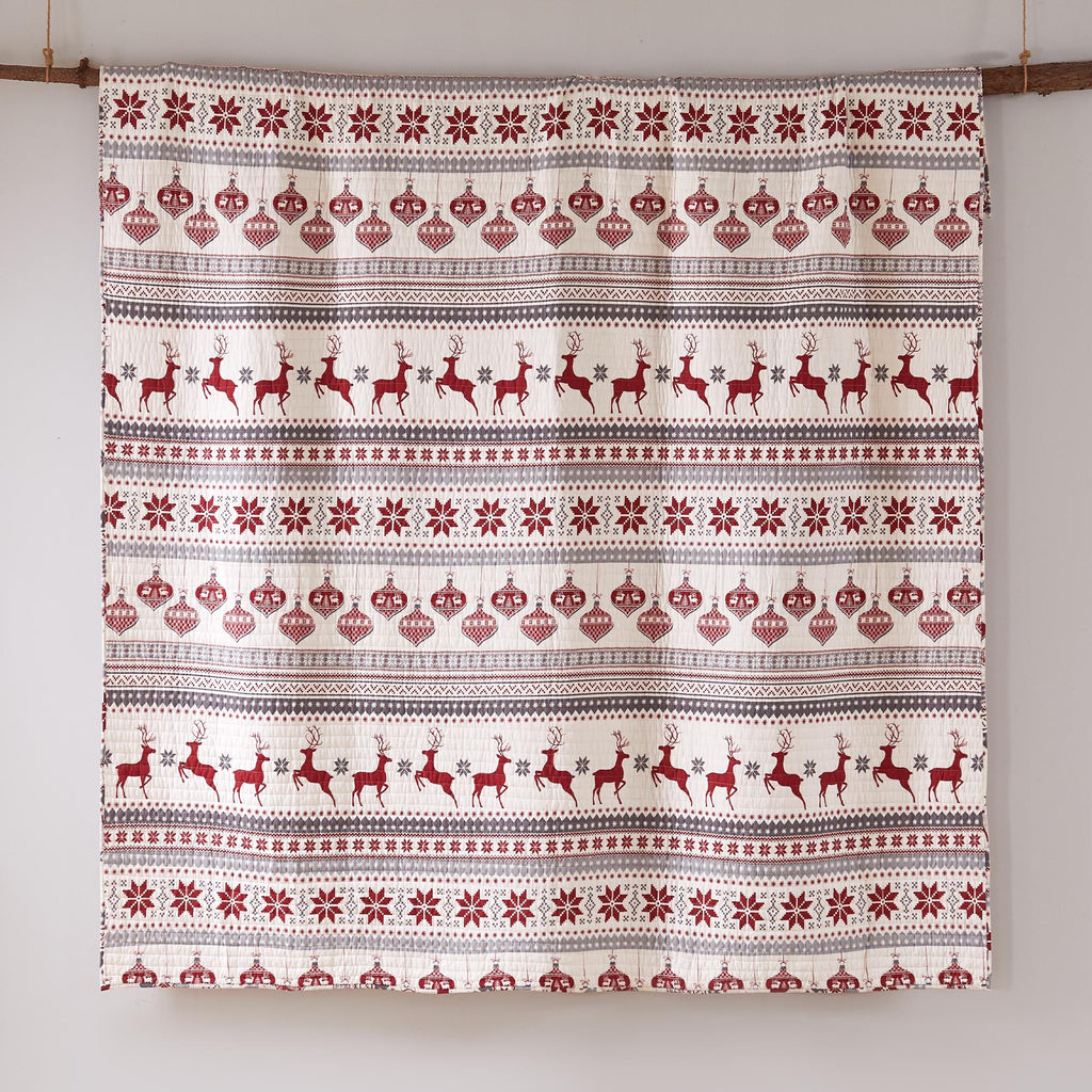 levtex home silent night full/queen quilt set, red/grey/white, cotton christmas holiday