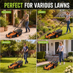 Cordless Lawn Mower, 17-Inch Battery Powered Electric Push Mower, 2-in-1 Mulching &amp; Bagging, 6 Cutting Heights, 40L Grass Bag, Lightweight Walk-Behind Mower for Small to Medium Yards, Orange