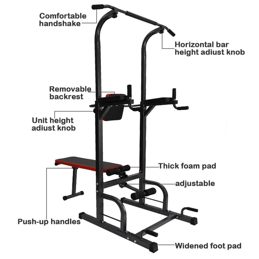 Power Tower Dip Station Pull Up Bar Sit Up Bench for Home Gym Dip Stands Strength Training Workout Equipment
