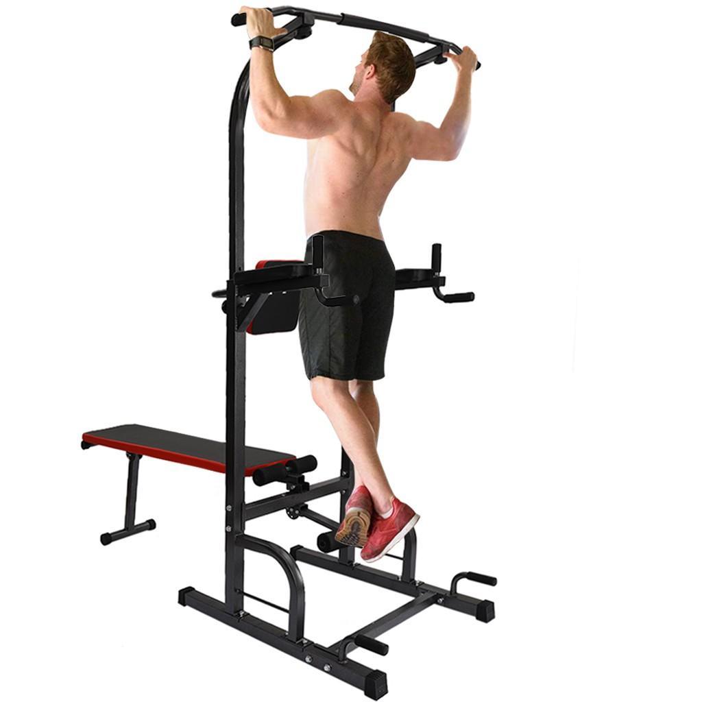 Power Tower Dip Station Pull Up Bar Sit Up Bench for Home Gym Dip Stands Strength Training Workout Equipment