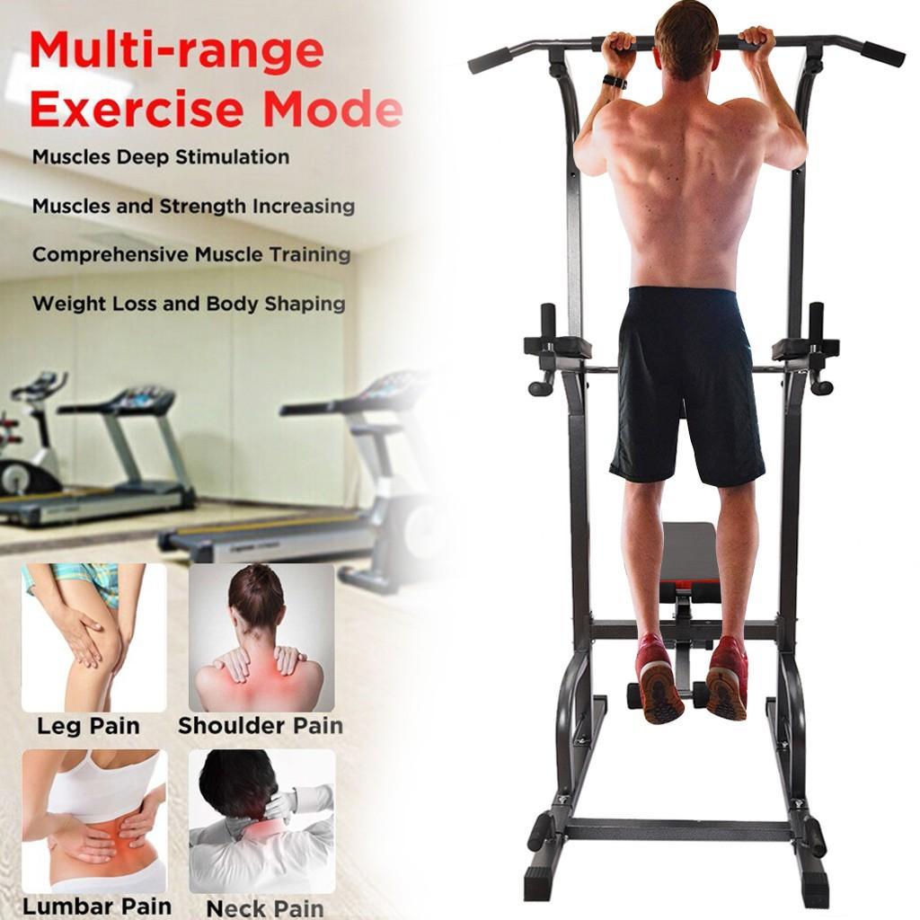 Power Tower Dip Station Pull Up Bar Sit Up Bench for Home Gym Dip Stands Strength Training Workout Equipment