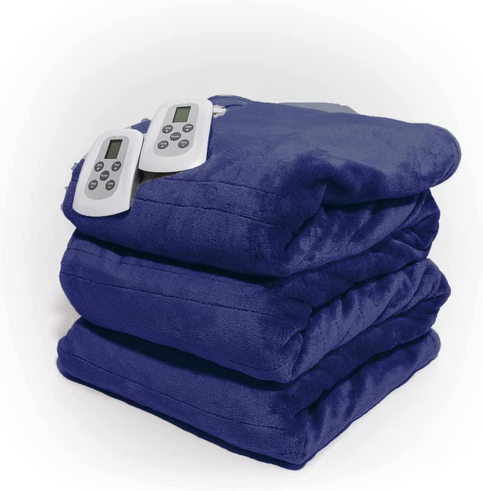 Queen Size Electric Heated Blanket with Dual Controllers, Navy
