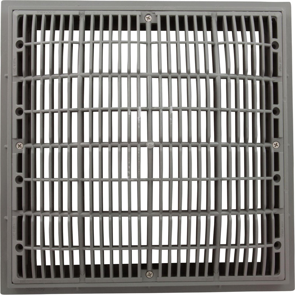 Waterway Plastics Main Drain Grate, Waterway, 12" x 12" Square, w/Frame, Gray