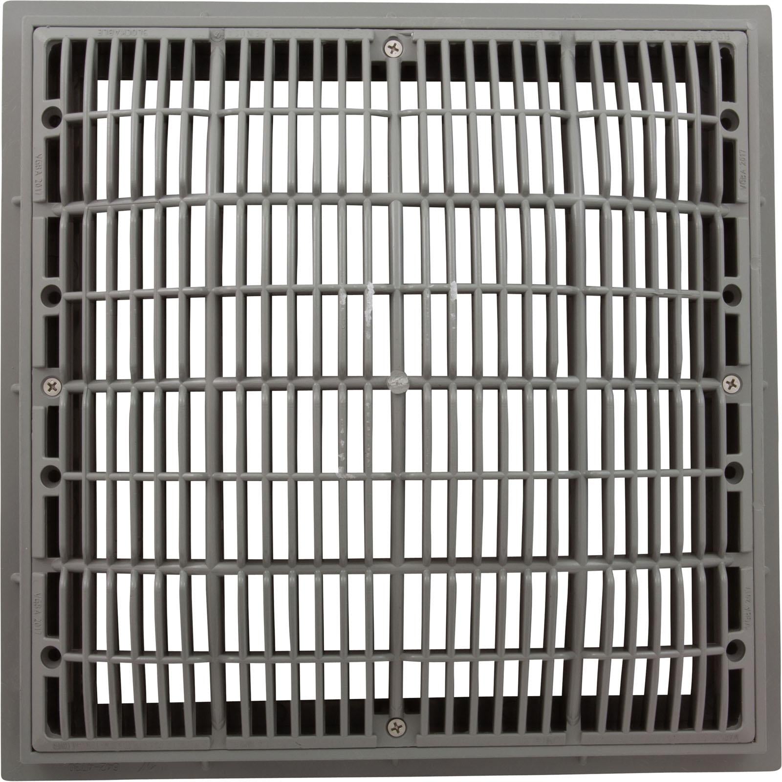 Waterway Plastics Main Drain Grate, Waterway, 12" x 12" Square, w/Frame, Gray