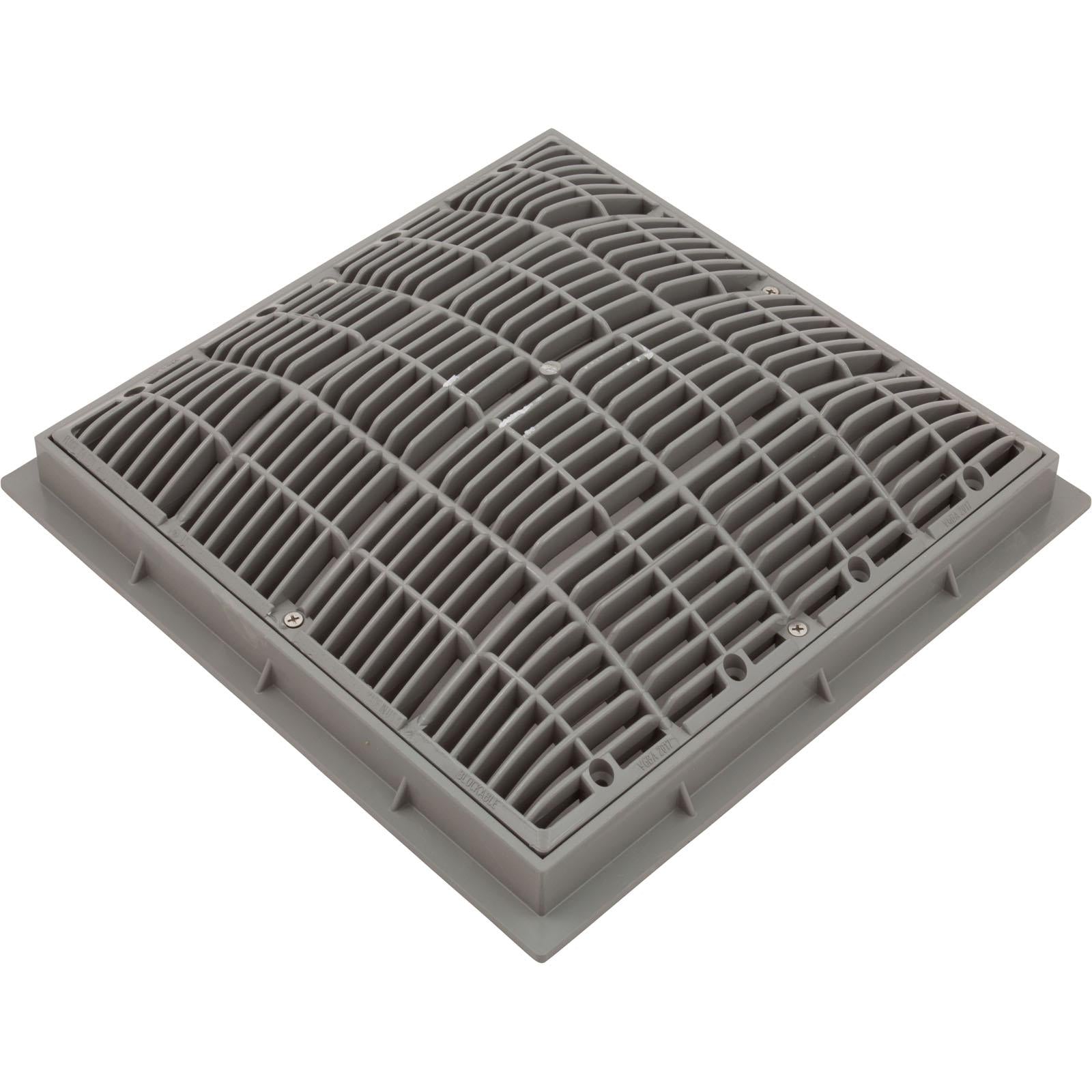 Waterway Plastics Main Drain Grate, Waterway, 12" x 12" Square, w/Frame, Gray