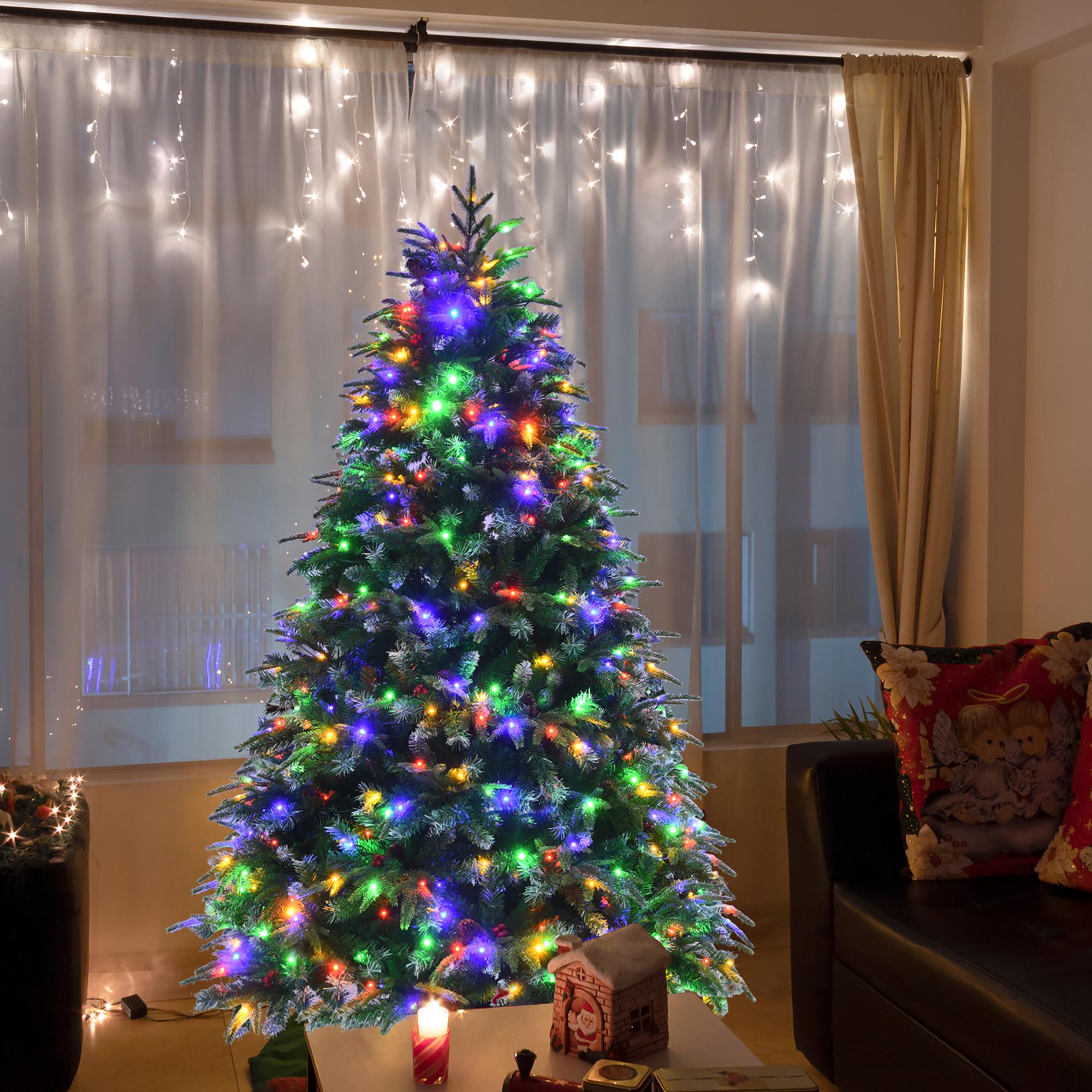 6ft Pre-Lit Snowy Christmas Hinged Tree 11 Flash Modes w/ 350 Multi-Color Lights