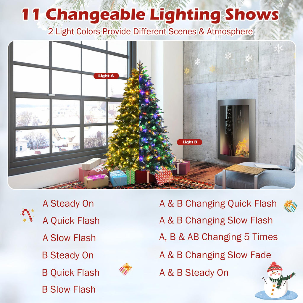 6ft Pre-Lit Snowy Christmas Hinged Tree 11 Flash Modes w/ 350 Multi-Color Lights