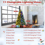 6ft Pre-Lit Snowy Christmas Hinged Tree 11 Flash Modes w/ 350 Multi-Color Lights