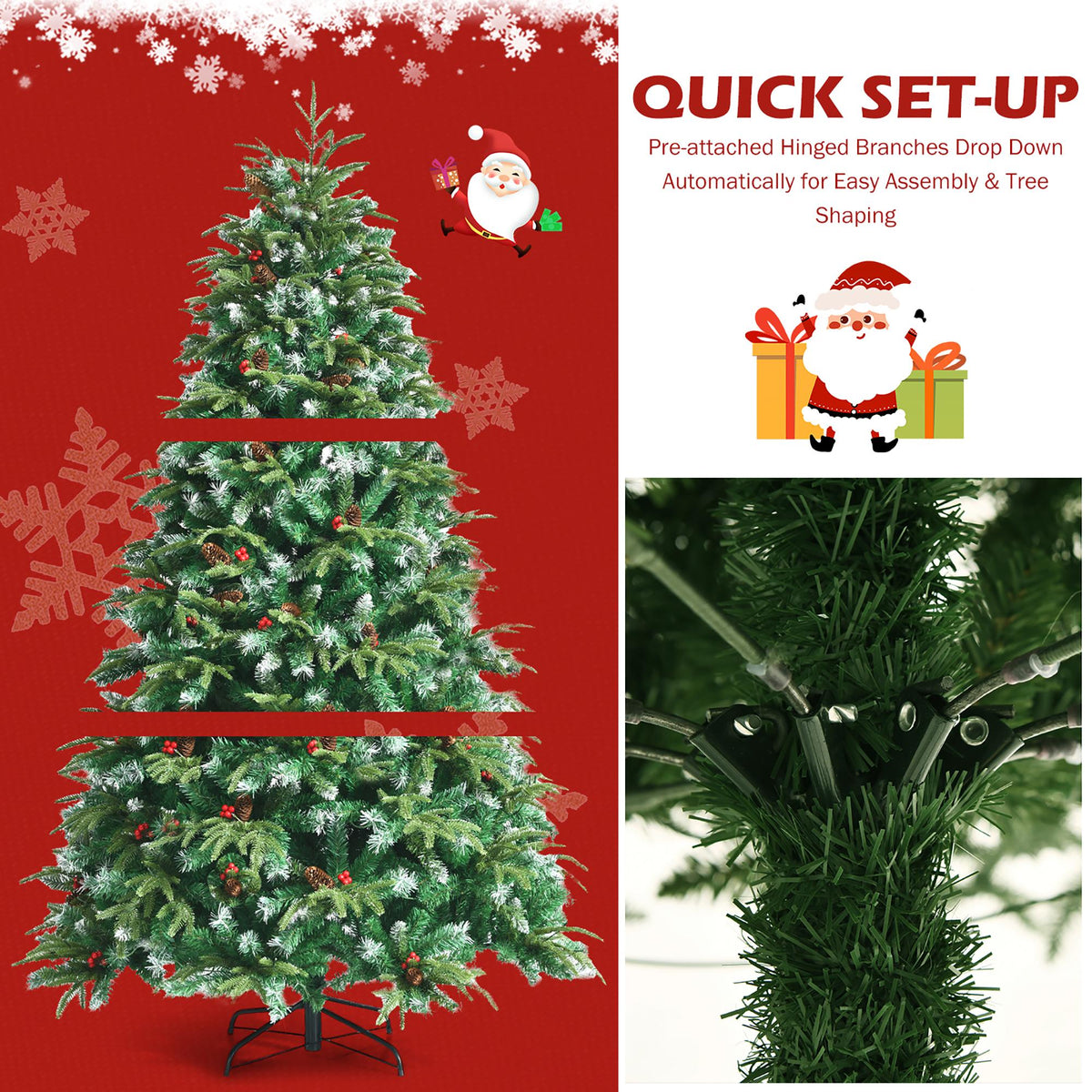 6ft Pre-Lit Snowy Christmas Hinged Tree 11 Flash Modes w/ 350 Multi-Color Lights