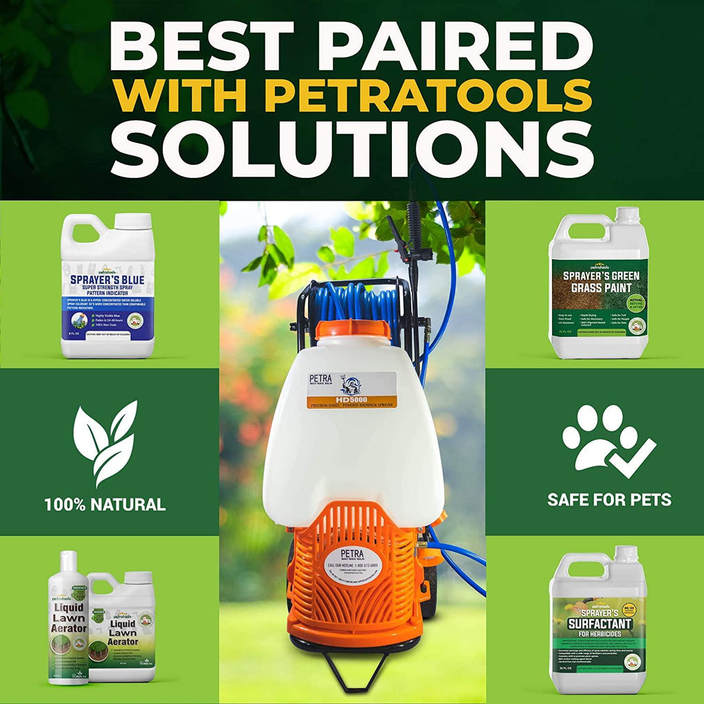 petratools battery backpack sprayer with custom fitted cart and 100 foot commercial hose, 2 hoses included, commercial quality heavy duty sprayer (hd5000 6.5-gallon with reel cart)