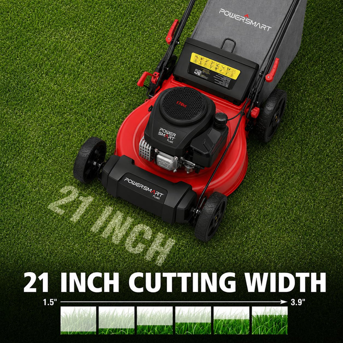 21" Gas Self-Propelled Lawn Mower for Hills &amp; Medium Yards | 170cc OHV | 3-in-1 Mulching/Bagging/Dischar| 6-Position Height | Alloy Steel Deck | Easy Start | Rear-Wheel Drive