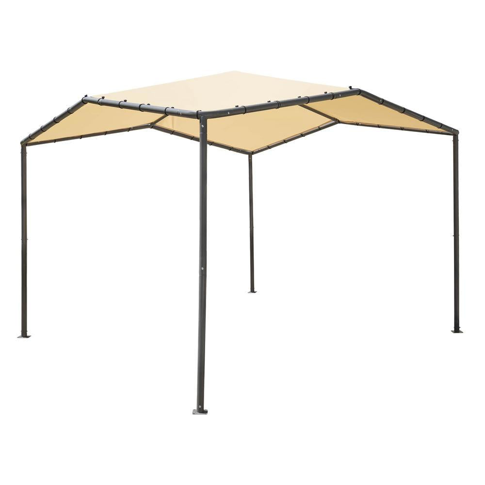 Pacifica 10 ft. W x 10 ft. L 2 in. Patio Canopy/Sun Shelter with Carbon Steel Frame and Marzipan Tan Cover
