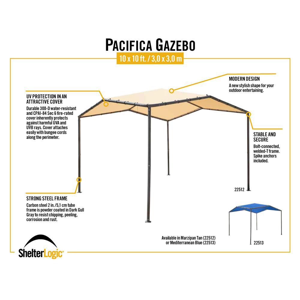 Pacifica 10 ft. W x 10 ft. L 2 in. Patio Canopy/Sun Shelter with Carbon Steel Frame and Marzipan Tan Cover