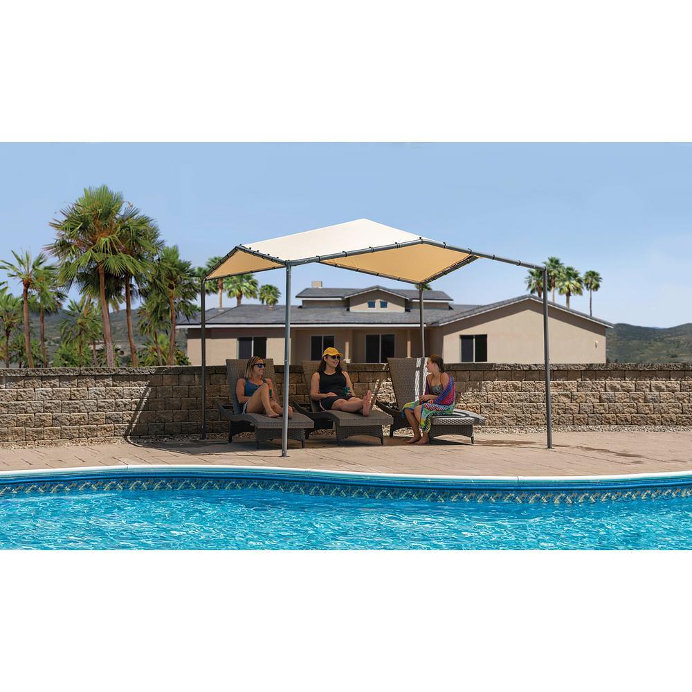 Pacifica 10 ft. W x 10 ft. L 2 in. Patio Canopy/Sun Shelter with Carbon Steel Frame and Marzipan Tan Cover