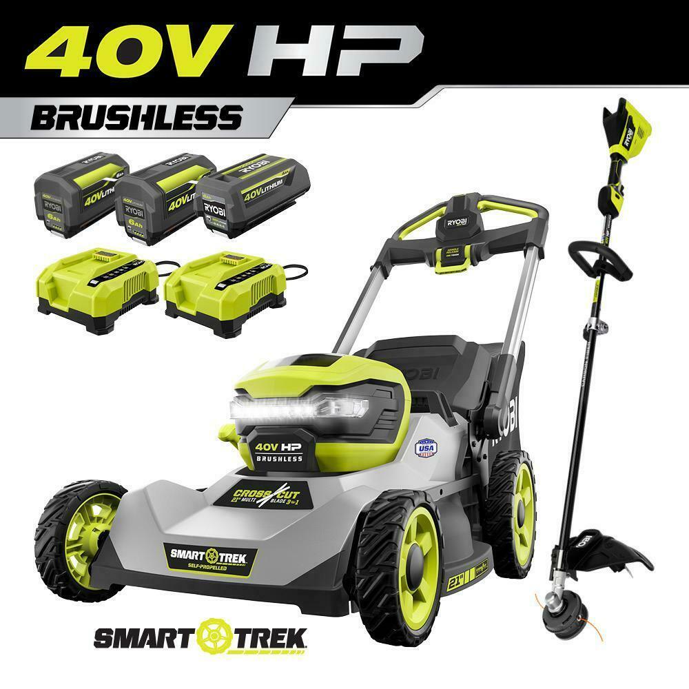 RYOBI Mower and String Trimmer 40V 21 in Walk Behind Dual-Blade Batteries