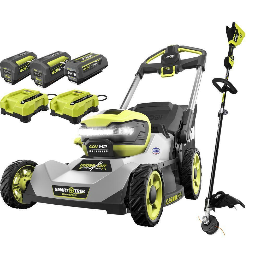 RYOBI Mower and String Trimmer 40V 21 in Walk Behind Dual-Blade Batteries