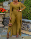 sleeveless crop top &amp; pants set with longline coat