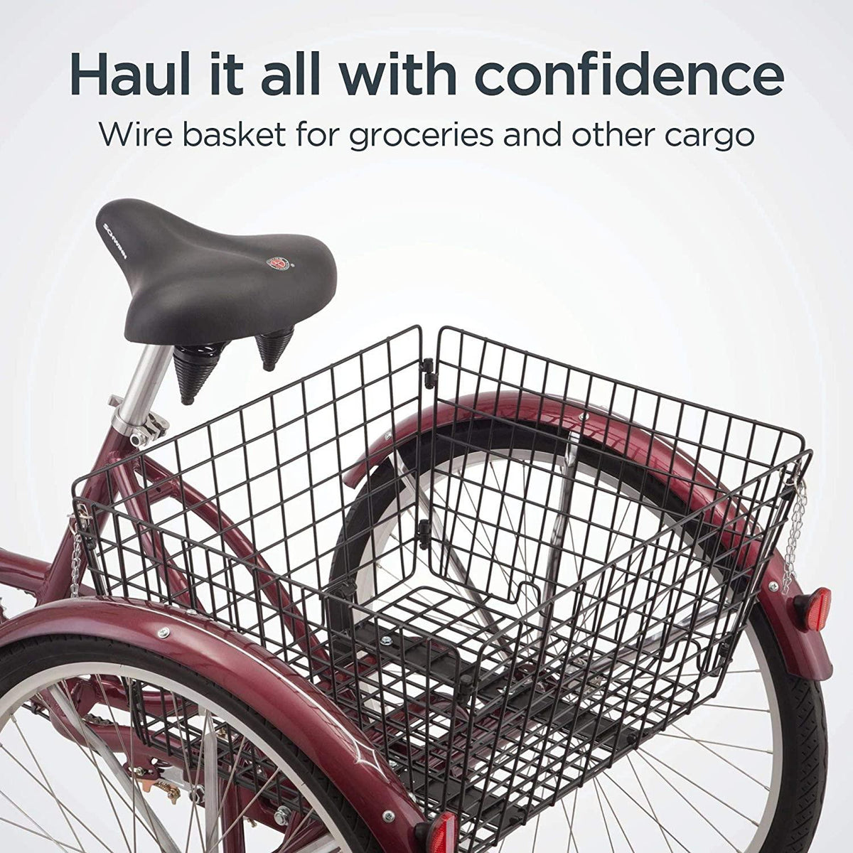 Schwinn Meridian Adult Tricycle, Three Wheel Cruiser Bike, 24 - 26-Inch Trike Wheels, Cargo Basket, Adjustable Handlebars, Multiple Colors