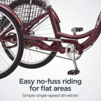 Schwinn Meridian Adult Tricycle, Three Wheel Cruiser Bike, 24 - 26-Inch Trike Wheels, Cargo Basket, Adjustable Handlebars, Multiple Colors