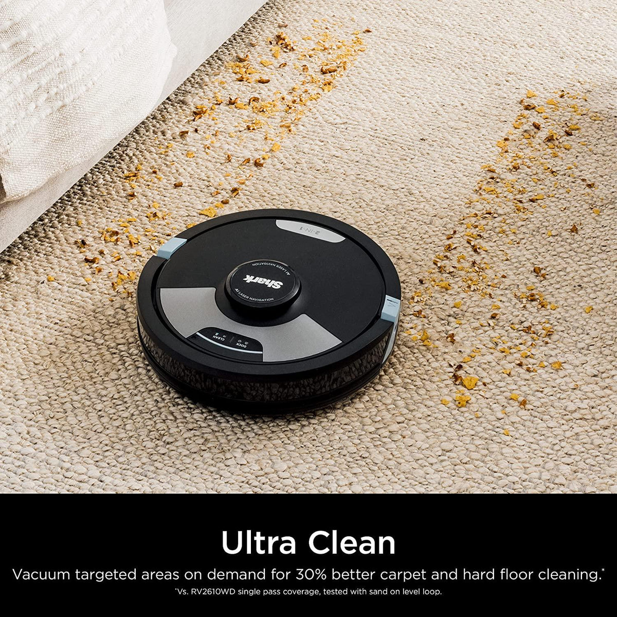 Shark AI Ultra 2in1 Robot Vacuum &amp; Mop with Sonic Mopping, Matrix Clean, Home Mapping, HEPA Bagless Self Empty Base, CleanEdge Technology, for Pet Hair, Wifi, Works with Alexa, Black/Silver (RV2610WA)
