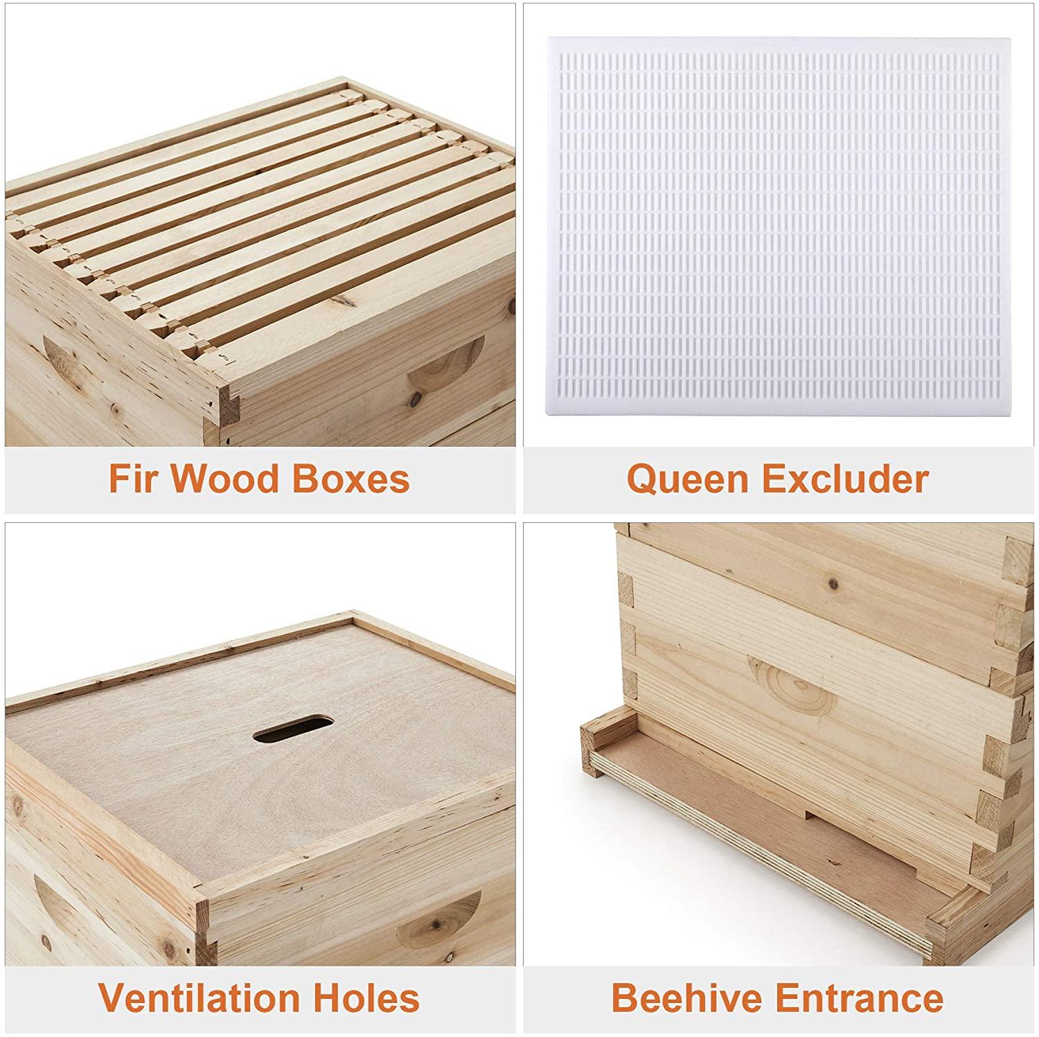 letra 5 layer bee hive for garden, bees house beekeeping box for beginner, beekeeping supplies equipment for beekeeper starter, solid wood honey bee hives kit (no frames)
