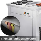 Commercial Ice Roll Maker, 13.7" Pan Diameter 740W Ice Cream Maker, 6 Buckets Fried Yogurt Cream Machine, with Food Shovels Perfect for Bars, Cafés, Dessert Shops