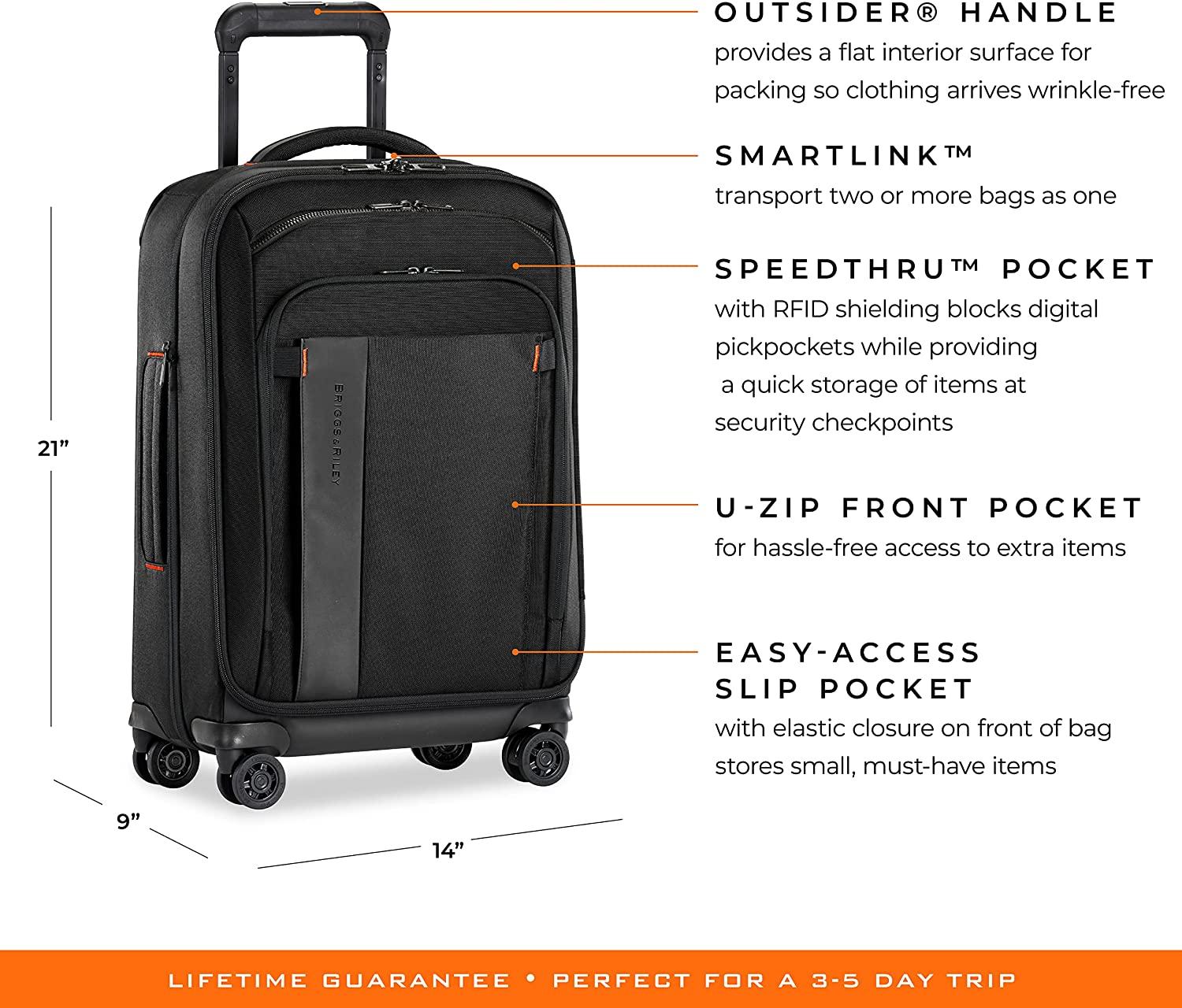 ZDX-Expandable Luggage with 4 Spinner Wheels, Black, Carry-On 21 Inch