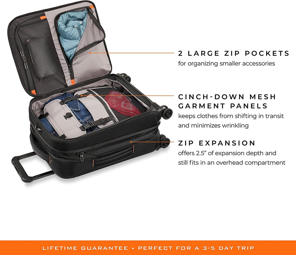 ZDX-Expandable Luggage with 4 Spinner Wheels, Black, Carry-On 21 Inch