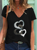 V-neck Love Print Loose Short-sleeved T-shirt