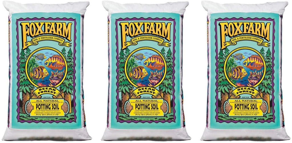 foxfarm fx14000 ocean forest indoor/outdoor garden potting soil bags 6.3-6.8 ph, 1.5 cubic feet, 40 pounds for plants (3 pack)