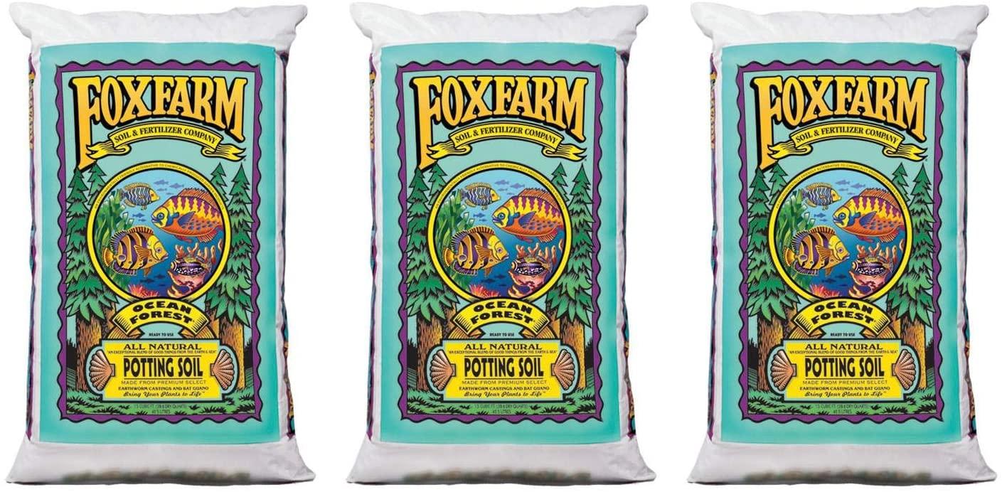 foxfarm fx14000 ocean forest indoor/outdoor garden potting soil bags 6.3-6.8 ph, 1.5 cubic feet, 40 pounds for plants (3 pack)