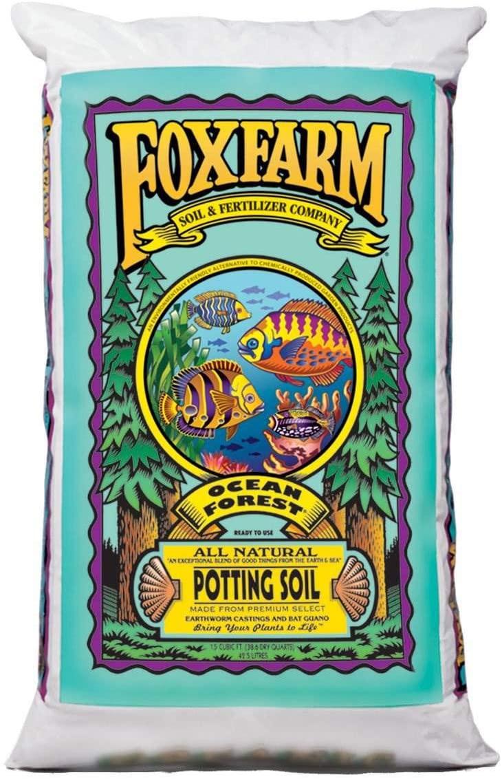 foxfarm fx14000 ocean forest indoor/outdoor garden potting soil bags 6.3-6.8 ph, 1.5 cubic feet, 40 pounds for plants (3 pack)