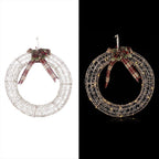 Hanging Christmas Wreath Decoration with Warm White LED Lights, Gold