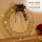 Hanging Christmas Wreath Decoration with Warm White LED Lights, Gold