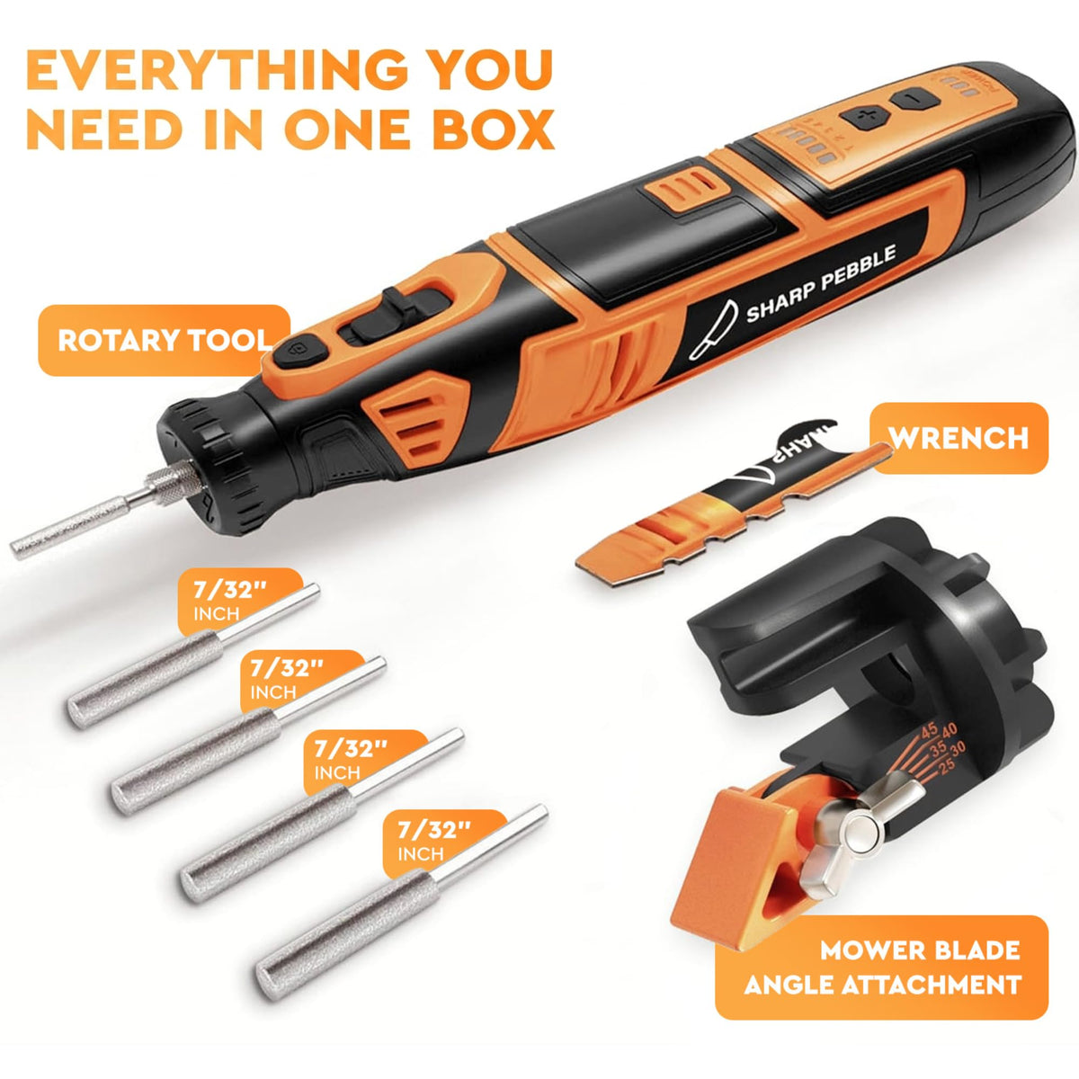 Cordless Lawn Mower Blade Sharpener – Adjustable 20°- 40° Angle Guide-Rotary Tool with Replaceable Sharpening Wheel Bits &amp; Fast Rechargeable Battery – Effortless Precision for Lawn Care
