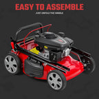 131cc Foldable Gas Lawn Mower, Self-Propelled Rear-Wheel Drive, 18 Inch Cutting Width, 50L Grass Bag, 3-in-1 Mulching/Side Discharge/Rear-Bagging, Lightweight Push-Button Start Mower