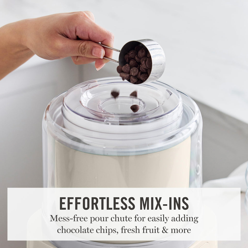Ice Cream Maker, 2 Quart Double-Insulated Freezer Bowl, Sorbet & Frozen Yogurt, Ready in 20 Minutes, Mix-Ins Chute, Easy to Clean, Linen Cream