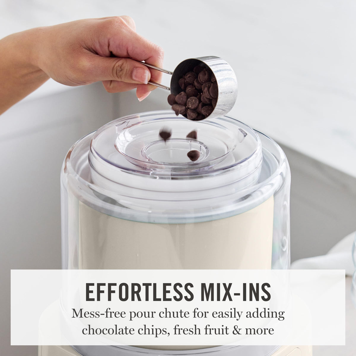 Ice Cream Maker, 2 Quart Double-Insulated Freezer Bowl, Sorbet & Frozen Yogurt, Ready in 20 Minutes, Mix-Ins Chute, Easy to Clean, Linen Cream