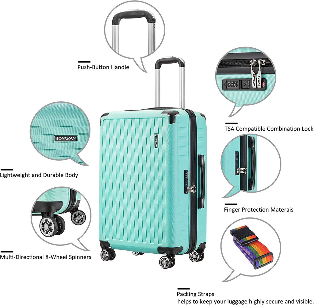 3 Piece Luggage Set clearance Hard sided Suitcase with Spinner Wheels Tsa Lock Lightweight,20 inch Carry on,24 inch,28 inch,for Women Travel (green)