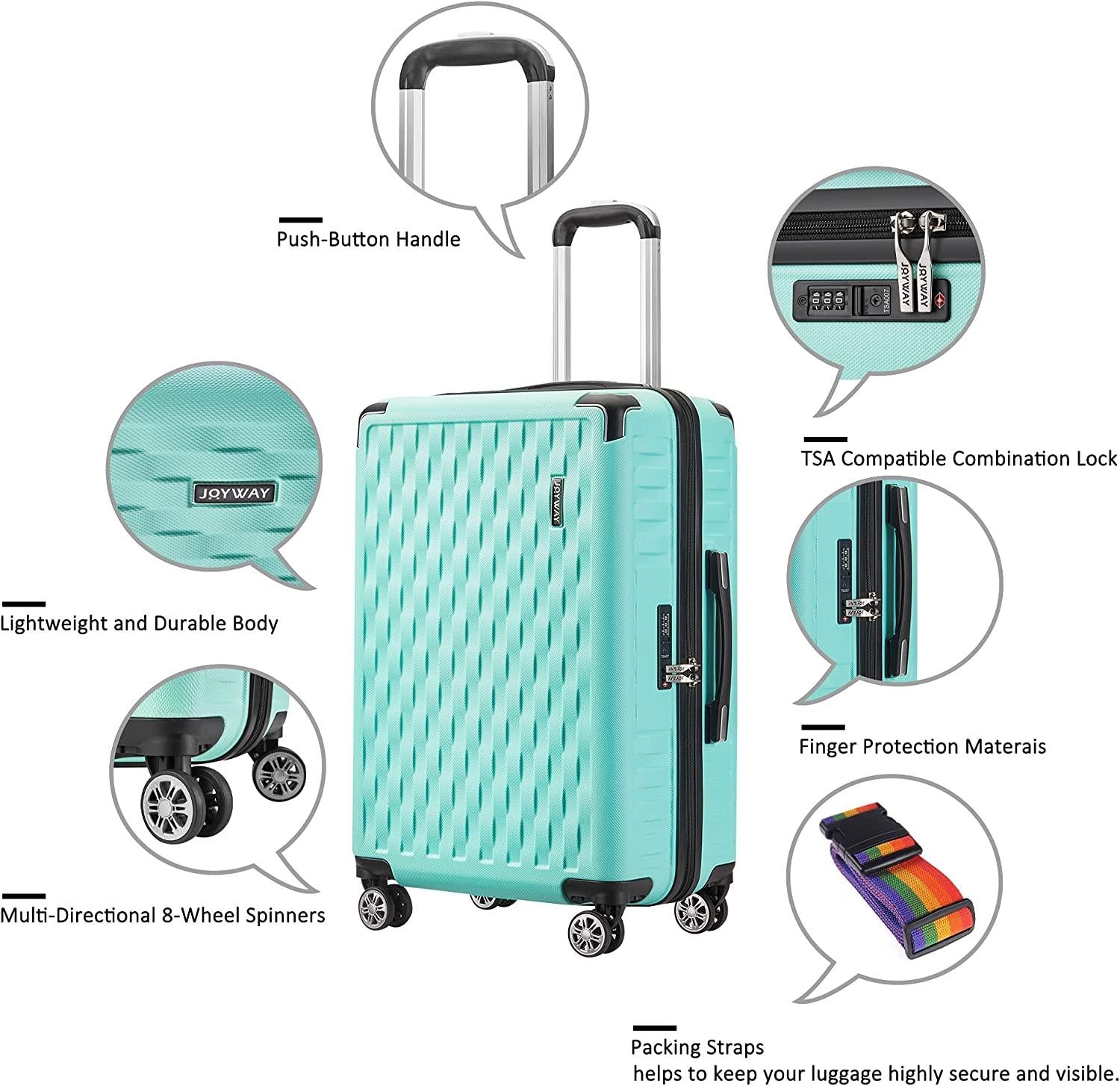 3 Piece Luggage Set clearance Hard sided Suitcase with Spinner Wheels Tsa Lock Lightweight,20 inch Carry on,24 inch,28 inch,for Women Travel (green)