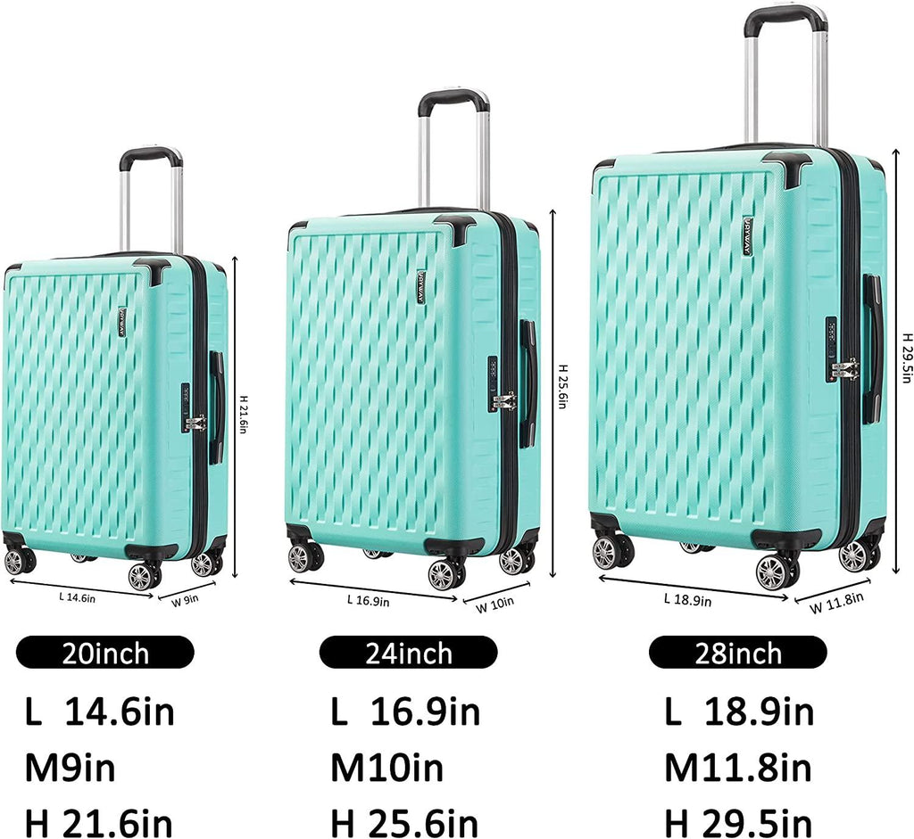 3 Piece Luggage Set clearance Hard sided Suitcase with Spinner Wheels Tsa Lock Lightweight,20 inch Carry on,24 inch,28 inch,for Women Travel (green)