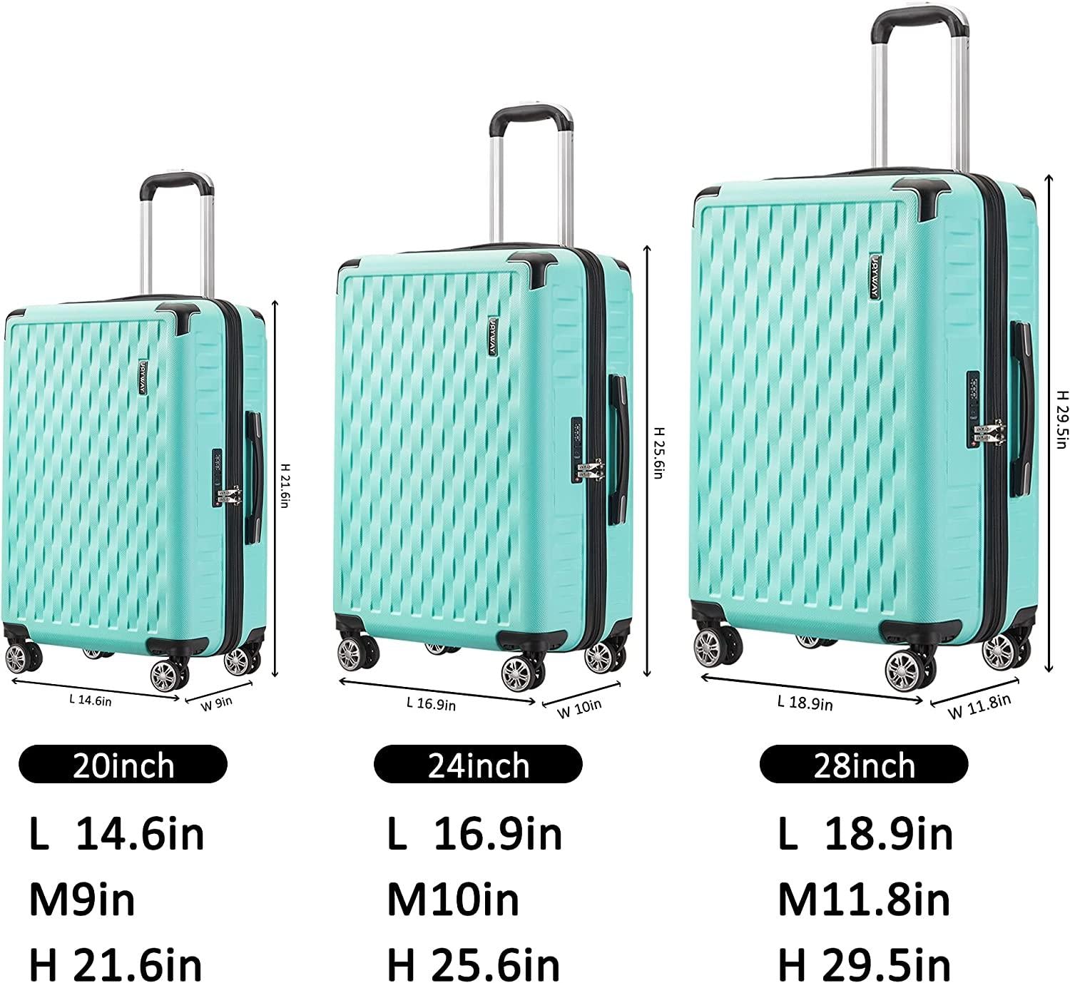 3 Piece Luggage Set clearance Hard sided Suitcase with Spinner Wheels Tsa Lock Lightweight,20 inch Carry on,24 inch,28 inch,for Women Travel (green)